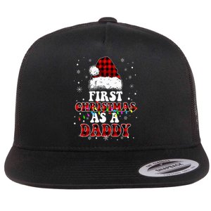 First Christmas As A Daddy Santa Hat Red Plaid Buffalo Flat Bill Trucker Hat