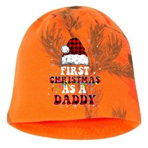 First Christmas As A Daddy Santa Hat Red Plaid Buffalo Kati - Camo Knit Beanie