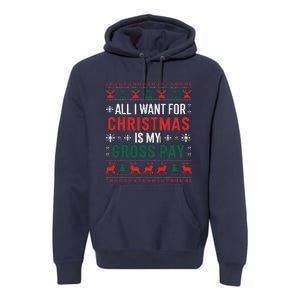 Funny Christmas All I Want Is My Gross Pay Xmas Funny Joke Premium Hoodie