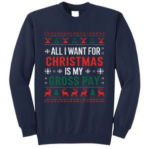 Funny Christmas All I Want Is My Gross Pay Xmas Funny Joke Tall Sweatshirt