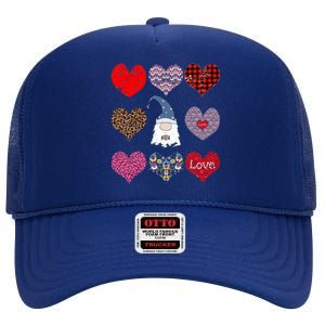 Funny Coffee And Gnome Lovers Hearts Pattern Valentines Day Gift High Crown Mesh Back Trucker Hat