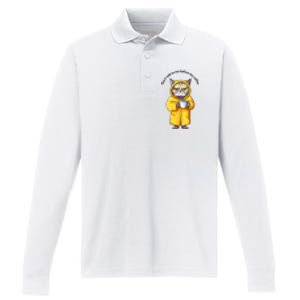 Funny Cat And Coffe Performance Long Sleeve Polo