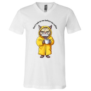 Funny Cat And Coffe V-Neck T-Shirt