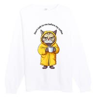 Funny Cat And Coffe Premium Crewneck Sweatshirt