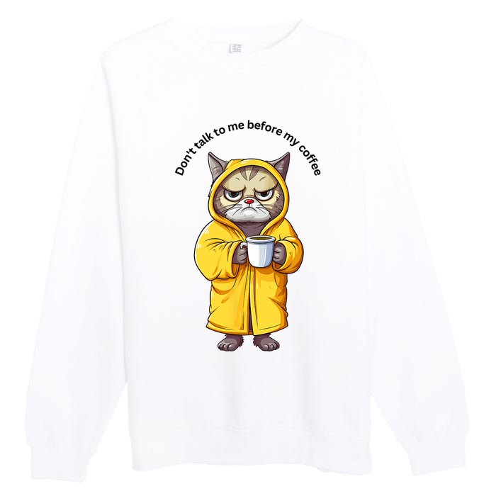 Funny Cat And Coffe Premium Crewneck Sweatshirt