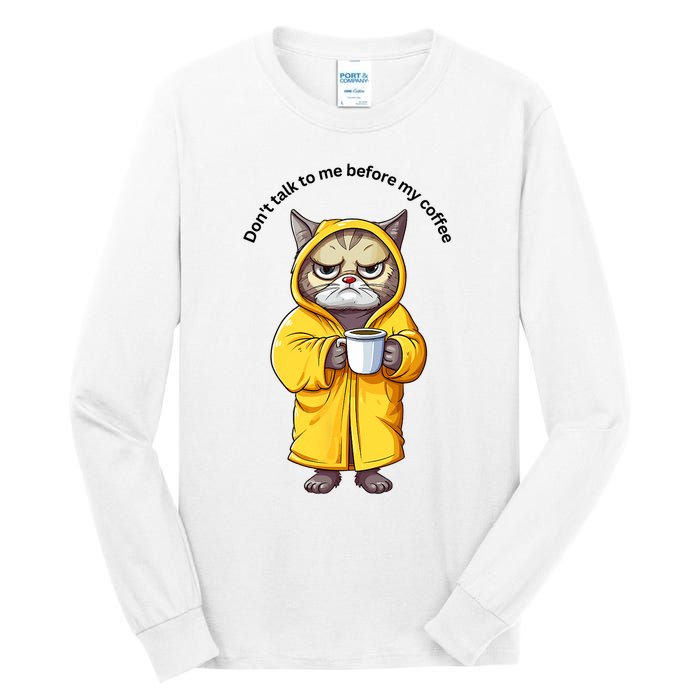 Funny Cat And Coffe Tall Long Sleeve T-Shirt