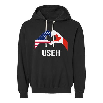 Funny Canada American Flag Us Eh Garment-Dyed Fleece Hoodie