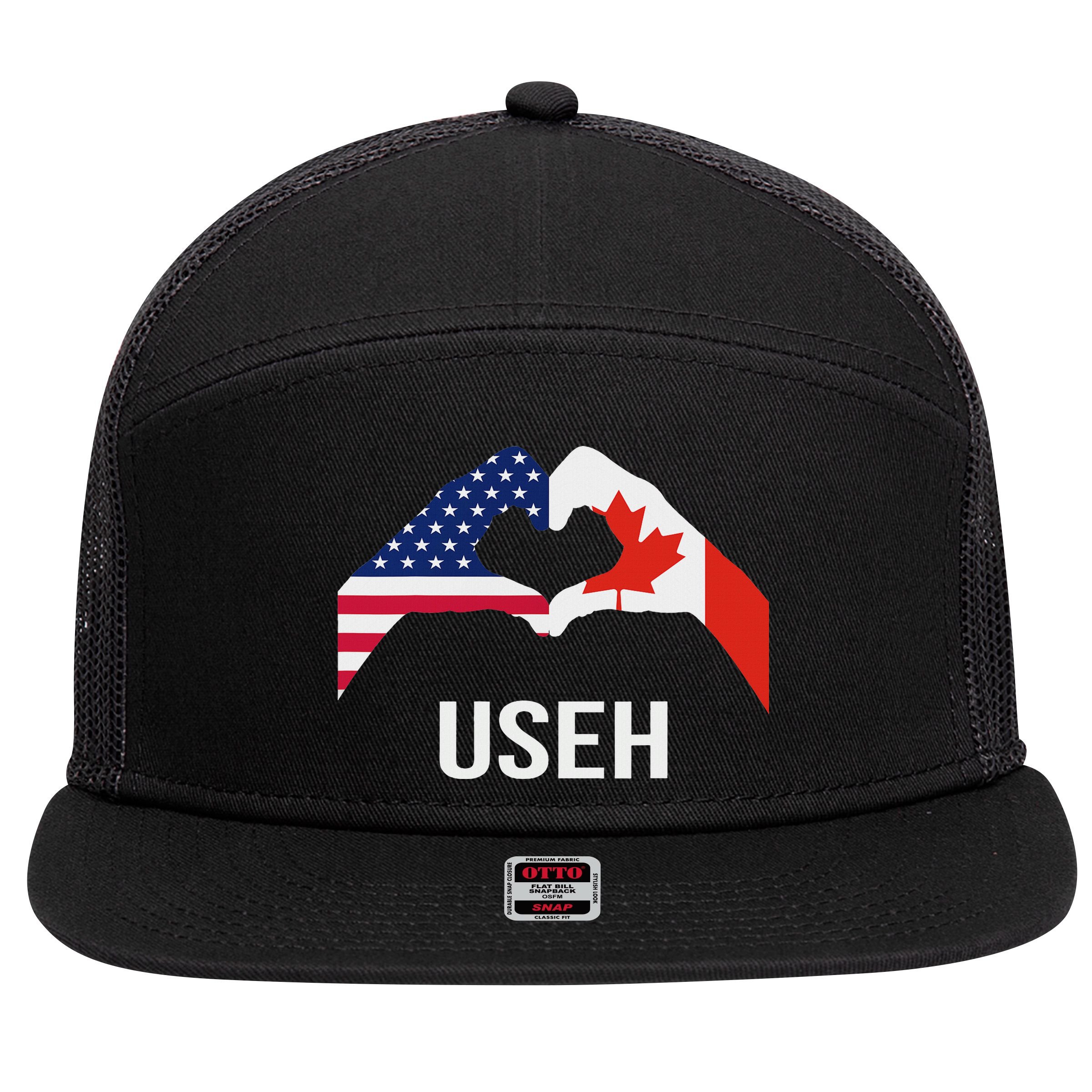 Funny Canada American Flag Us Eh 7 Panel Mesh Trucker Snapback Hat