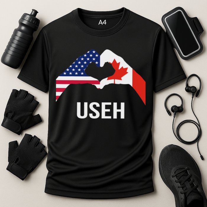 Funny Canada American Flag Us Eh Cooling Performance Crew T-Shirt