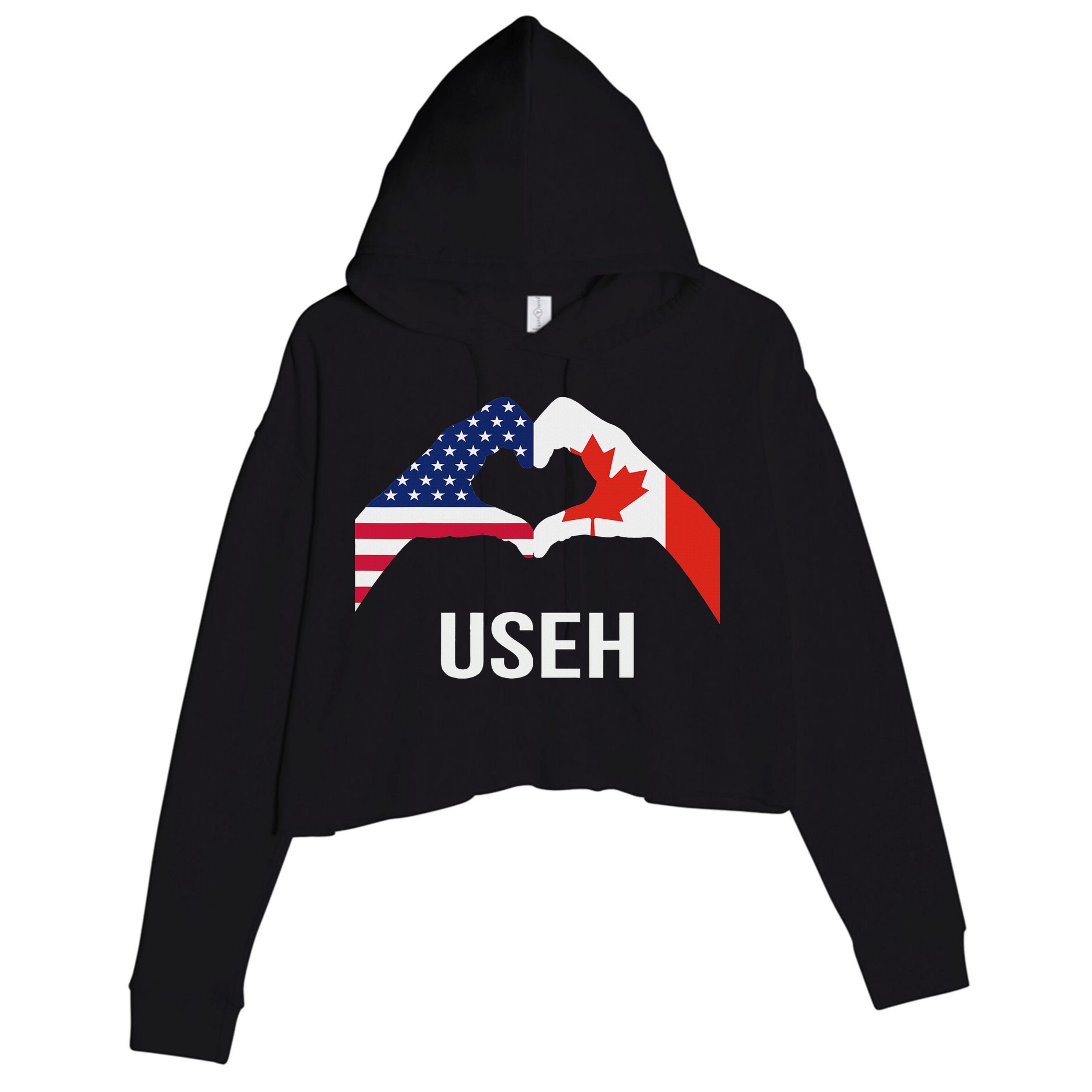 Funny Canada American Flag Us Eh Crop Fleece Hoodie