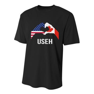 Funny Canada American Flag Us Eh Youth Performance Sprint T-Shirt