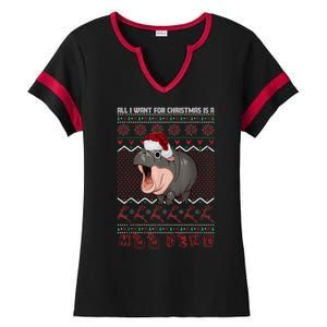 Funny Christmas All I Want For Christmas Is A Moo Deng Gift Ladies Halftime Notch Neck Tee