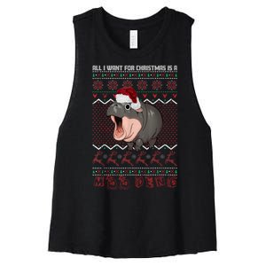 Funny Christmas All I Want For Christmas Is A Moo Deng Gift Women's Racerback Cropped Tank