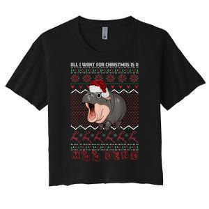 Funny Christmas All I Want For Christmas Is A Moo Deng Gift Women's Crop Top Tee