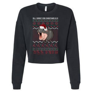 Funny Christmas All I Want For Christmas Is A Moo Deng Gift Cropped Pullover Crew