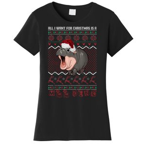 Funny Christmas All I Want For Christmas Is A Moo Deng Gift Women's T-Shirt