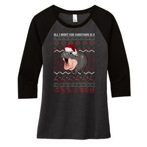 Funny Christmas All I Want For Christmas Is A Moo Deng Gift Women's Tri-Blend 3/4-Sleeve Raglan Shirt