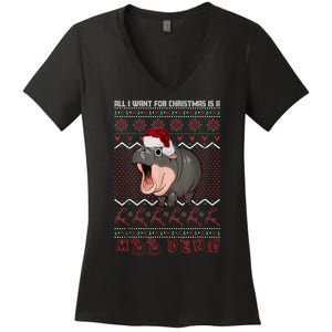 Funny Christmas All I Want For Christmas Is A Moo Deng Gift Women's V-Neck T-Shirt