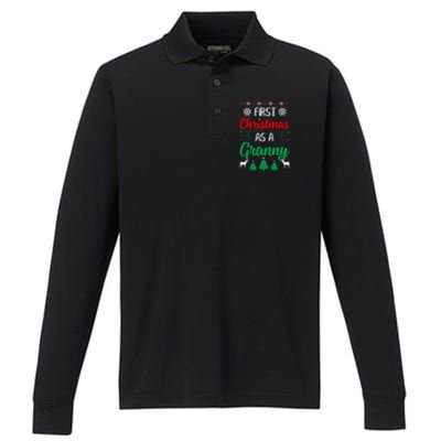 First Christmas As A Granny Funny Xmas First Time Grandma Meaningful Gift Performance Long Sleeve Polo