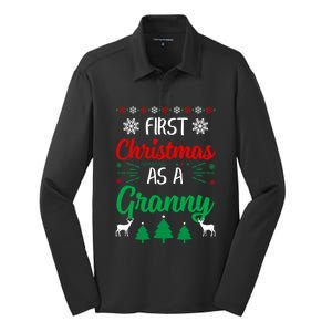 First Christmas As A Granny Funny Xmas First Time Grandma Meaningful Gift Silk Touch Performance Long Sleeve Polo