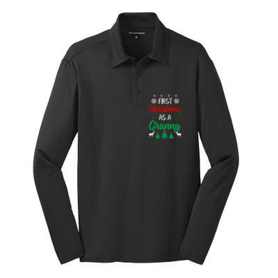 First Christmas As A Granny Funny Xmas First Time Grandma Meaningful Gift Silk Touch Performance Long Sleeve Polo