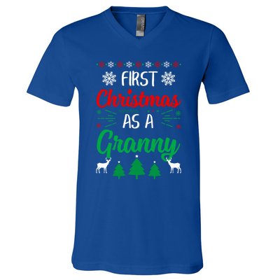 First Christmas As A Granny Funny Xmas First Time Grandma Meaningful Gift V-Neck T-Shirt