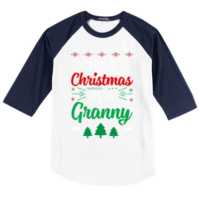 First Christmas As A Granny Funny Xmas First Time Grandma Meaningful Gift Baseball Sleeve Shirt