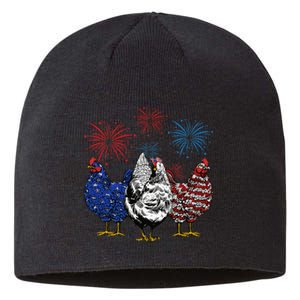 Funny Chickens American Flag Patriotic Farmer 4th Of July Sustainable Beanie