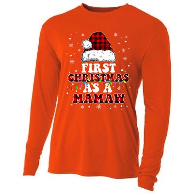 First Christmas As A Mamaw Santa Hat Red Plaid Buffalo Gift Cooling Performance Long Sleeve Crew