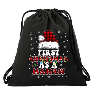 First Christmas As A Mamaw Santa Hat Red Plaid Buffalo Gift Drawstring Bag