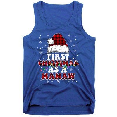 First Christmas As A Mamaw Santa Hat Red Plaid Buffalo Gift Tank Top