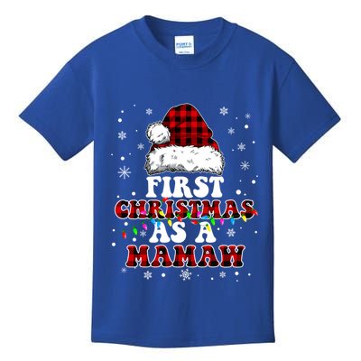 First Christmas As A Mamaw Santa Hat Red Plaid Buffalo Gift Kids T-Shirt