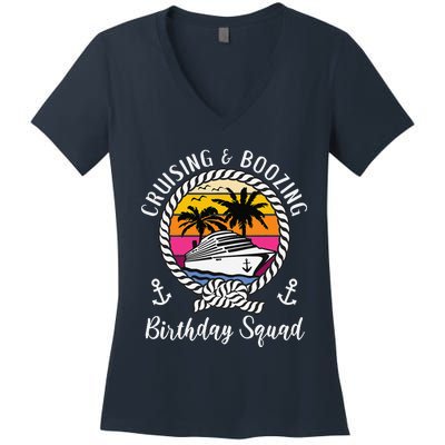 Funny Cruising And Boozing Birthday Cruise Birthday Squad Women's V-Neck T-Shirt