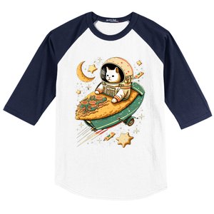 Funny Cat Astronaut In Space Riding Taco Ship Baseball Sleeve Shirt