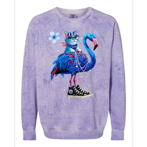 Flamingo Chucks And Pearls Cat Ladies Kamala 2024 Colorblast Crewneck Sweatshirt