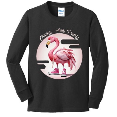 Flamingo Chucks And Pearls Comma La Kamala Kids Long Sleeve Shirt