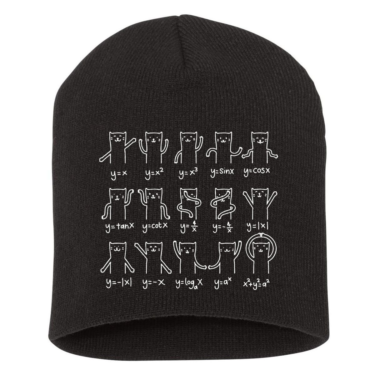 Funny Cat And Math Cat And Algebra Lover Cat Short Acrylic Beanie
