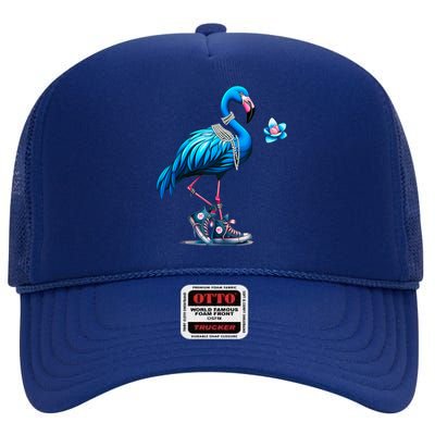 Flamingo Chucks And Pearls Comma La Kamala 2024 Cute Gift High Crown Mesh Back Trucker Hat