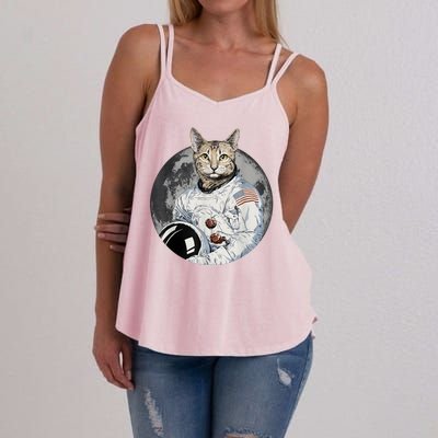 Funny Cat Astronaut Space Cosmic Kitten Moon Meme Women's Strappy Tank