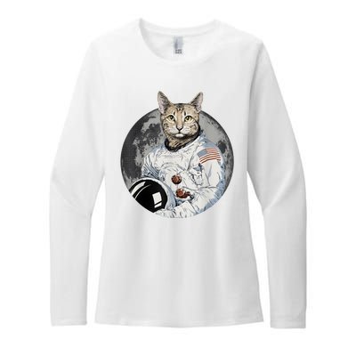 Funny Cat Astronaut Space Cosmic Kitten Moon Meme Womens CVC Long Sleeve Shirt