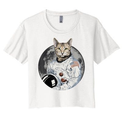 Funny Cat Astronaut Space Cosmic Kitten Moon Meme Women's Crop Top Tee