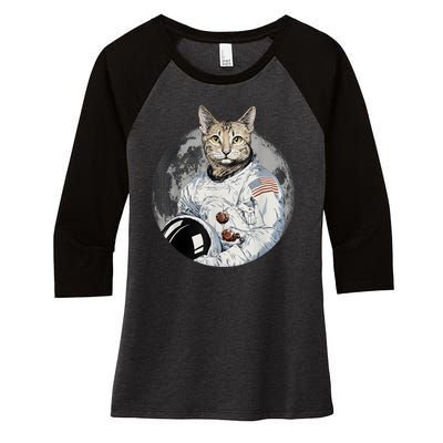 Funny Cat Astronaut Space Cosmic Kitten Moon Meme Women's Tri-Blend 3/4-Sleeve Raglan Shirt