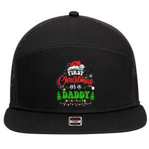 First Christmas As A Daddy Santa Hat Ugly Xmas 2024 7 Panel Mesh Trucker Snapback Hat