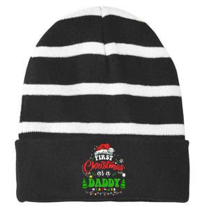 First Christmas As A Daddy Santa Hat Ugly Xmas 2024 Striped Beanie with Solid Band