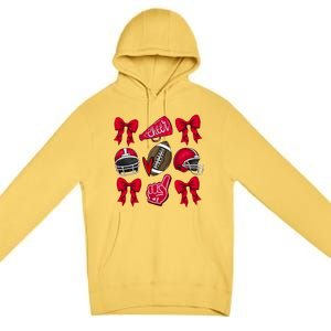 Football Coquette Bow Football Cheer Lover Premium Pullover Hoodie