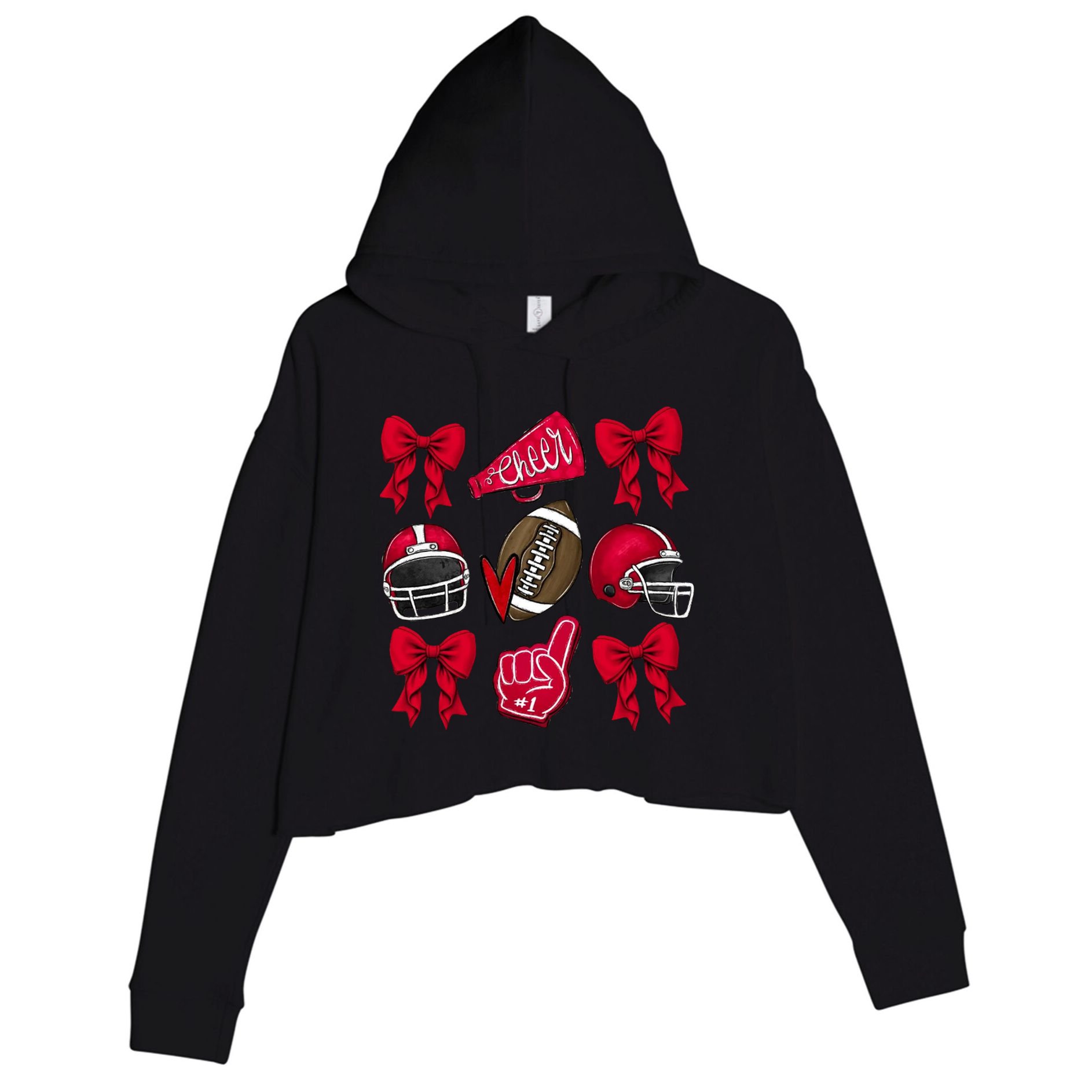 Football Coquette Bow Football Cheer Lover Crop Fleece Hoodie