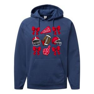 Football Coquette Bow Football Cheer Lover Performance Fleece Hoodie