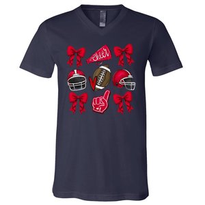 Football Coquette Bow Football Cheer Lover V-Neck T-Shirt