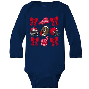 Football Coquette Bow Football Cheer Lover Baby Long Sleeve Bodysuit