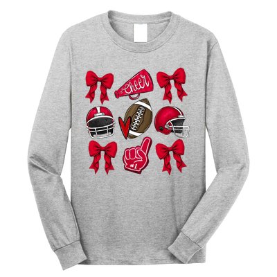 Football Coquette Bow Football Cheer Lover Long Sleeve Shirt